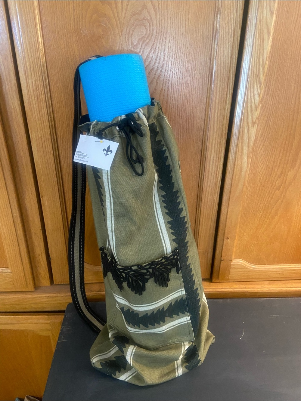 Hand Crafted Olive Green and Black Canvas Yoga Mat Sling